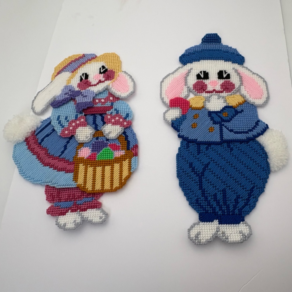 Colorful Handmade Easter Bunny Needlepoint Decor